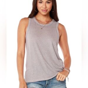 Bobi | NWT Split Hem Linen Blend Crew Neck Tank In Lead